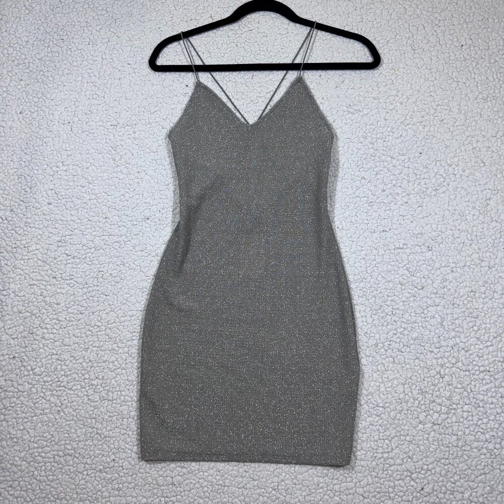 H&M silver shimmering glitter mini bodycon Stretch dress size XS NEW
